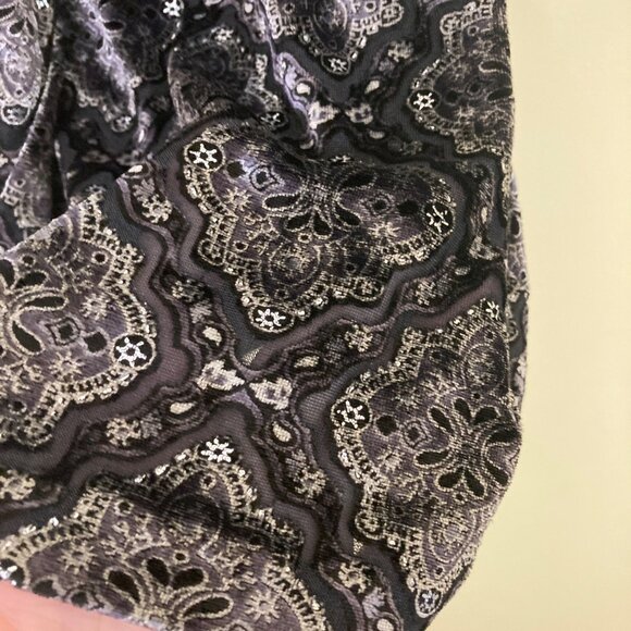 Apt. 9 Velvet Tank Top Large Y2K Black Silver Brocade Bow Babydoll Elegant - Picture 6 of 10